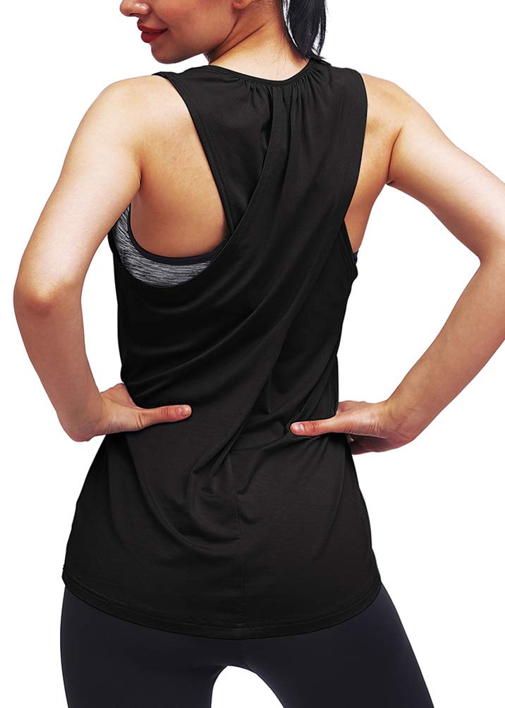 Mippo Workout Tank Tops for Women Loose Fit Yoga Tennis Shirts Athletic Exercise Tank Sports Running Clothes Black M - Image 3